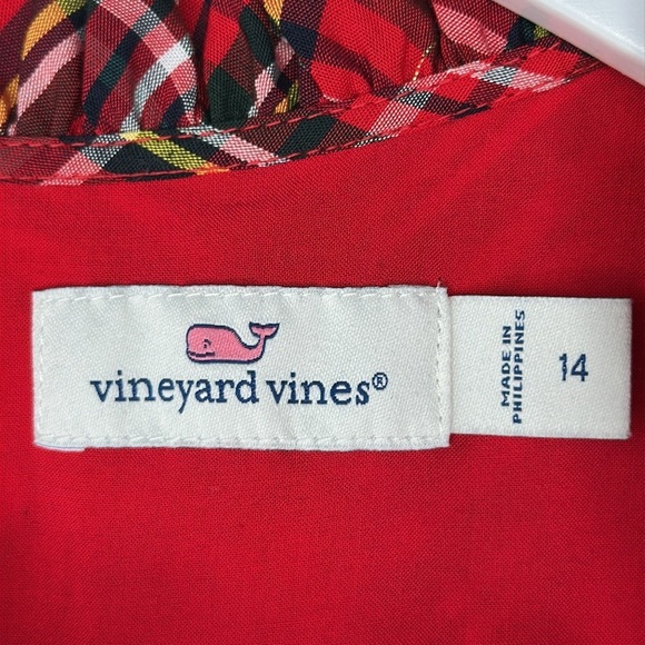 Vineyard Vines Tartan Plaid Ruffle Sleeve Tiered Holiday Red Green Dress Size 14 - Picture 9 of 12